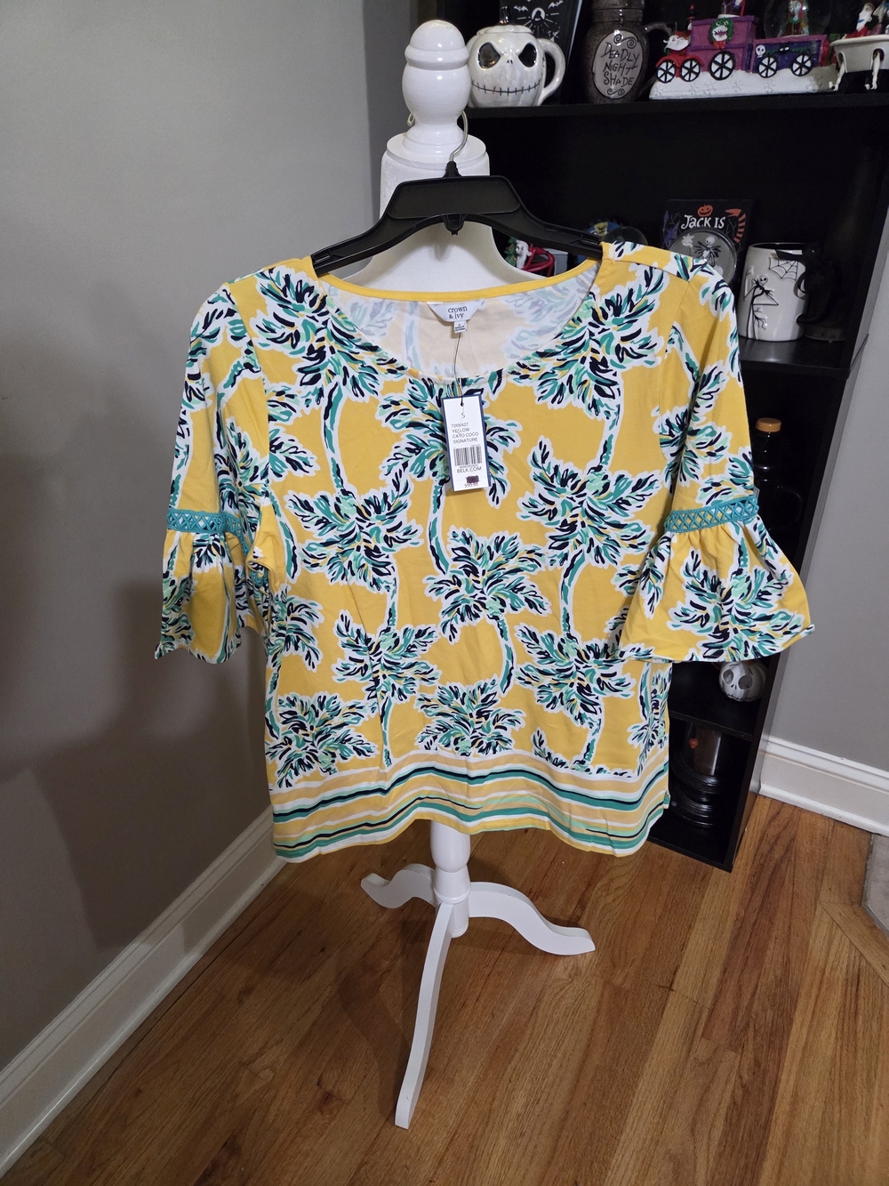 crown & ivy Yellow Palm Blouse